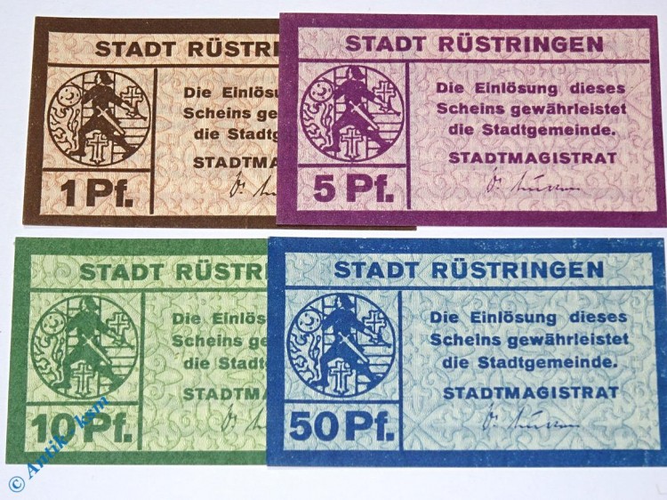Notgeld Rüstringen , Set mit 4 Scheinen , Tieste 6295.10.01 bis 04 , Niedersachsen Verkehrsausgabe