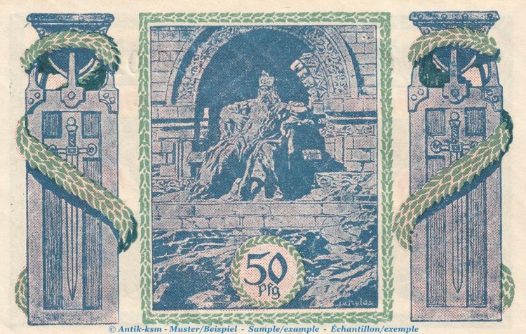 Notgeld RKB Kyffhäuser Berlin 91.1 , 50 Pfennig Schein -F- in kfr. von 1921 , Brandenburg Seriennotgeld