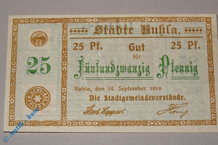 Notgeld Ruhla , 25 Pfennig Schein , Landgraf , Tieste 6300.05.05 , von 1918 , Sachsen Verkehrsausgabe