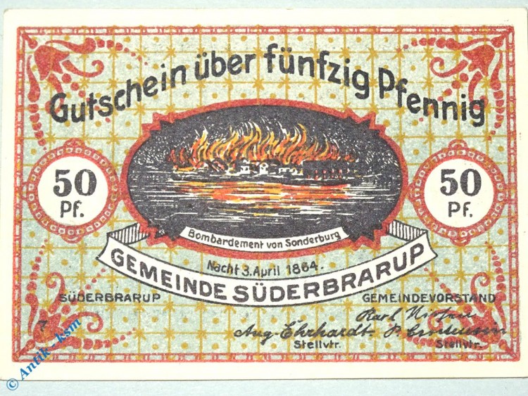 Notgeld Süderbrarup , 50 Pfennig Schein Nr 7 , mit 2 x Stellvtr , Mehl Grabowski 1294.7 A , Schleswig Holstein Seriennotgeld