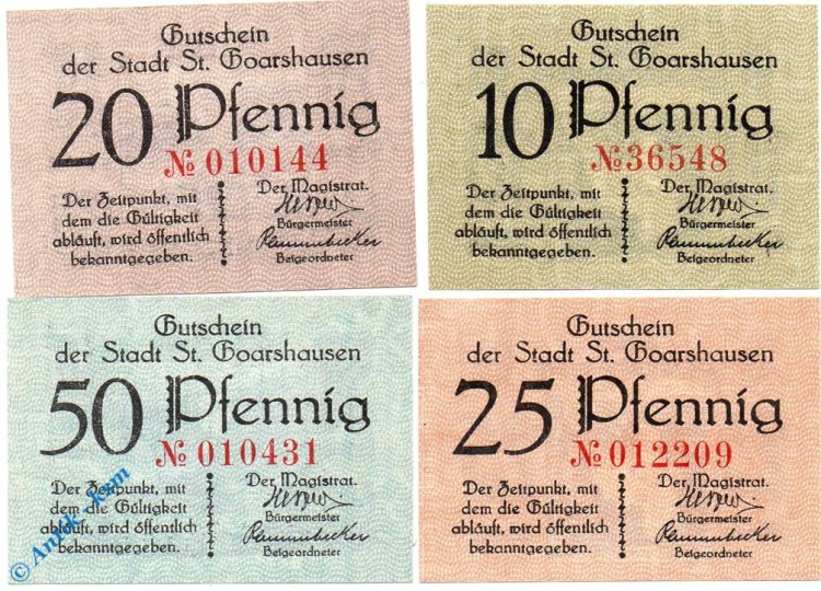 Notgeld Sankt Goarshausen , Set mit 4 Scheinen , Tieste 6415.05.01 bis 04 , Rheinland Verkehrsausgabe