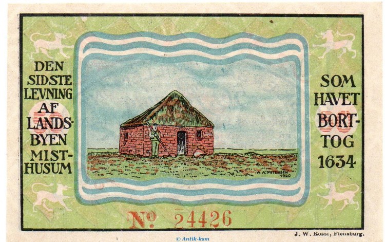 Notgeld Scherrebeck , 50 Pfennig Schein in kfr. Mehl Grabowski 1176.1 , von 1920 , dänisch Nordschleswig Seriennotgeld