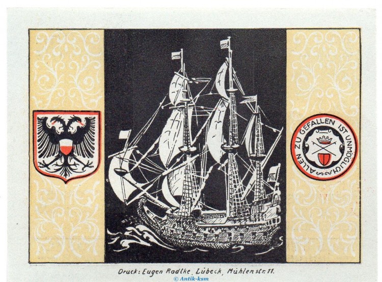 Notgeld Schiffergesellschaft Lübeck 824.1.b , 50 Pfennig Schein Nr.2 in kfr. o.D. Schleswig Holstein Seriennotgeld