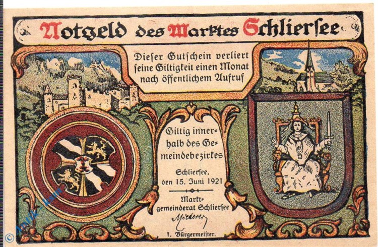 Notgeld Schliersee , 10 Pfennig Schein rosa , Mehl Grabowski 1182.2 , von 1921 , Bayern Seriennotgeld