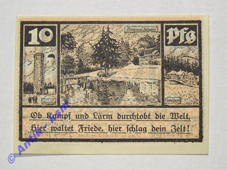 Notgeld Schmiedefeld , Thüringen , Einzelschein 10 Pfennig , rosa - gelbbraun , Seriennotgeld , 1187.4 , von 1921