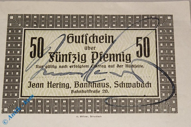 Notgeld Schwabach , Bankhaus , 50 Pfennig Schein , Tieste 6715.05.05 , Bayern Verkehrsausgabe