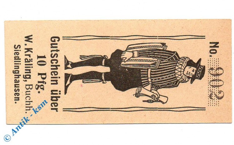 Notgeld Siedlinghausen , Kräling , 10 Pfennig Schein , Mehl Grabowski 1224.1 g , Westfalen Serien Notgeld