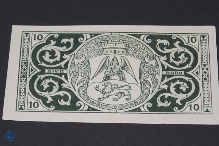 Notgeld Siegburg , 10 Pfennig Schein ohne Wasserzeichen , Mehl Grabowski 1225.2 , von 1921 , Westfalen Seriennotgeld