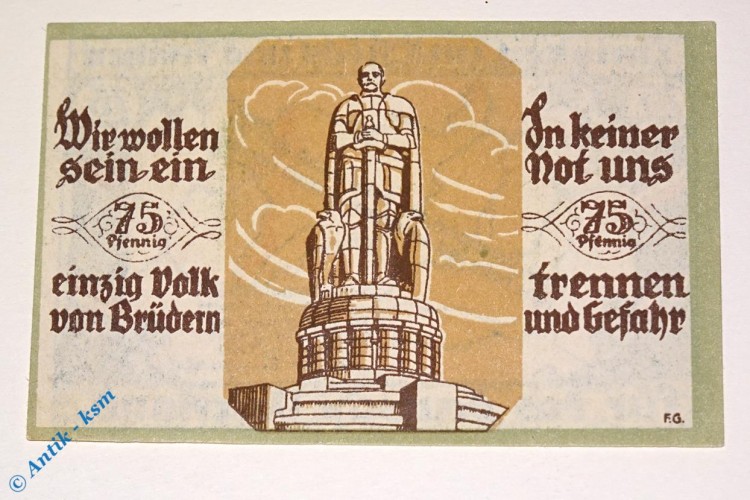 Notgeld Soltau , 75 Pfennig Schein , weiß und glatt , Mehl Grabowski 1239.2 a , Niedersachsen Serien Notgeld