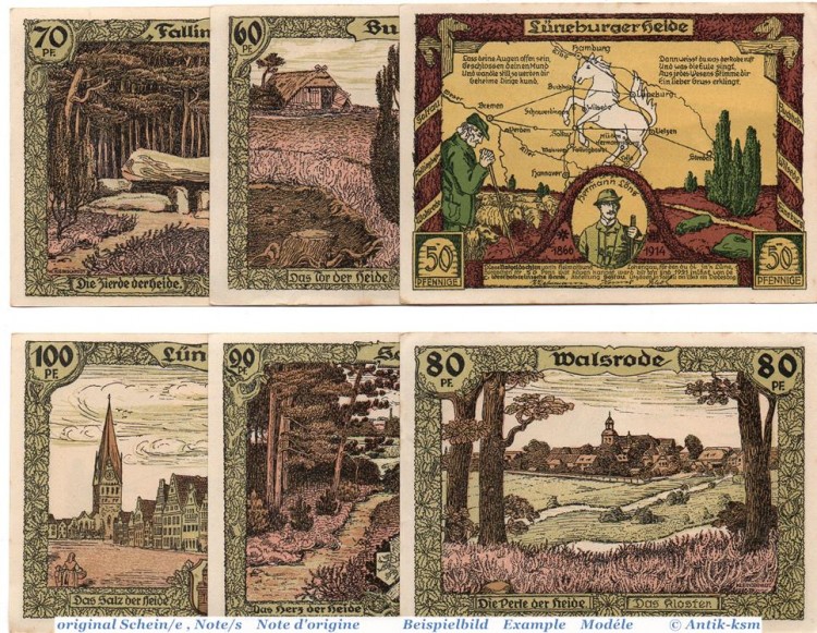 Notgeld Soltau , Heimatbund Set mit 6 Scheinen in kfr. Mehl Grabowski 1238.1 , von 1921 , Niedersachsen Seriennotgeld