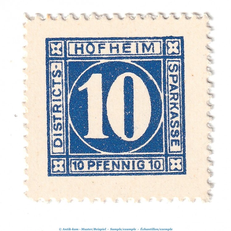 Notgeld Sparkasse Hofheim , 10 Pfennig --Districts-- in kfr. Tieste 3070.05.02 o.D. Bayern Verkehrsausgabe