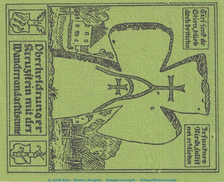 Notgeld Sparkasse Oberheldrungen 995.1 , 50 Pfennig Nr.5 -grün- in kfr. von 1921 , Thüringen Seriennotgeld