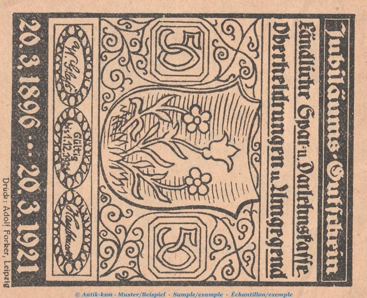 Notgeld Sparkasse Oberheldrungen 995.4 , 50 Pfennig Nr.5 -braun- in kfr. von 1921 , Thüringen Seriennotgeld
