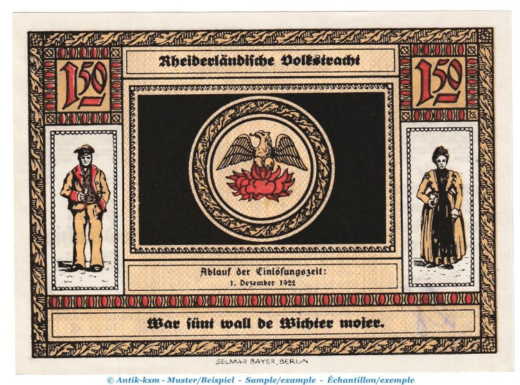 Notgeld Sparkasse Weener 1389.1.a , 1,50 Mark -ausgefüllt- in kfr. o.D. Niedersachsen Seriennotgeld