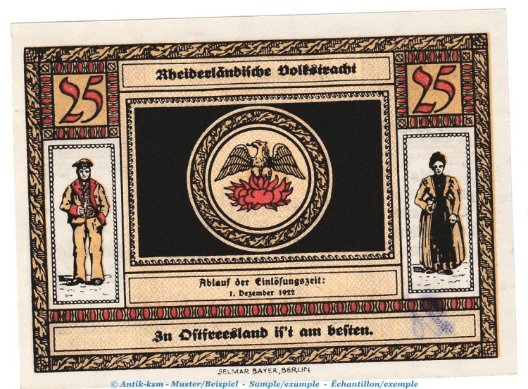 Notgeld Sparkasse Weener 1389.1.a , 25 Pfennig ausgefüllt in kfr. o.D. Niedersachsen Seriennotgeld