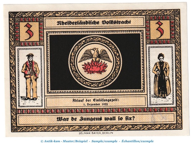 Notgeld Sparkasse Weener 1389.1.a , 3 Mark -ausgefüllt- in kfr. o.D. Niedersachsen Seriennotgeld