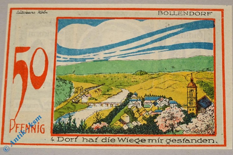 Notgeld Speicher , 50 Pfennig Schein Nr 4 , glattes Papier , Mehl Grabowski 1248.1 , von 1921 , Rheinland Seriennotgeld