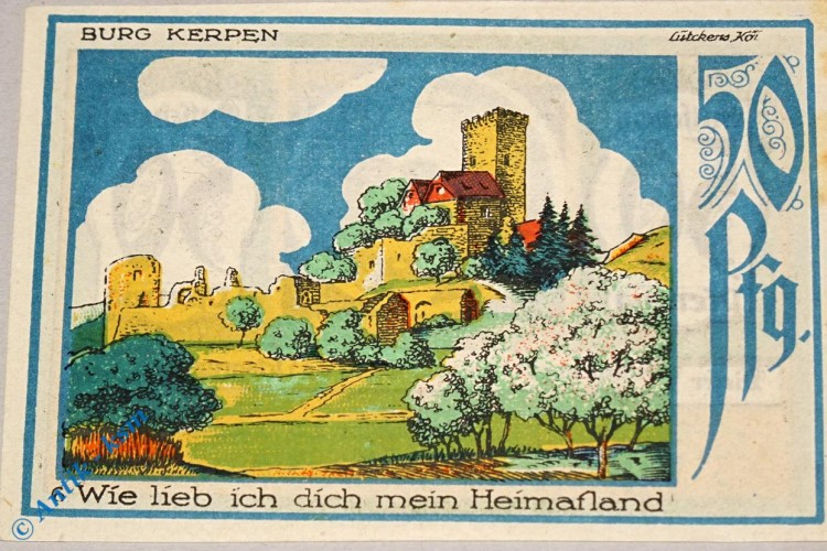 Notgeld Speicher , 50 Pfennig Schein Nr 6 , Papier glatt , Mehl Grabowski 1248.1 , von 1921 , Rheinland Seriennotgeld