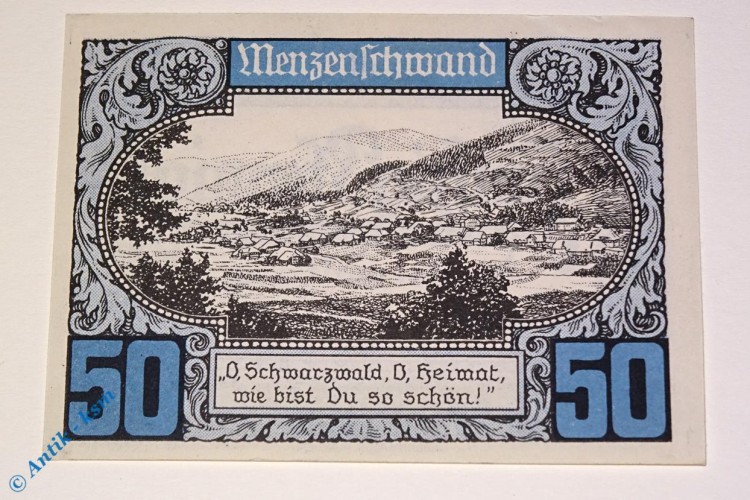 Notgeld St. Blasien , die Verwaltung , 50 Pfennig Schein Nr 2 , Mehl Grabowski 1165.1 , Württemberg Serien Notgeld