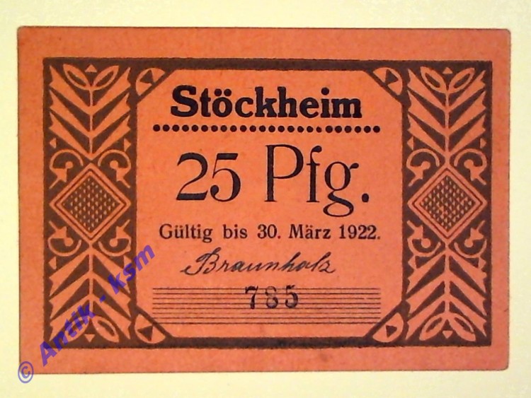 Notgeld Stöckheim , Einzelschein 25 Pfennig , Motiv - Kirche , Seriennotgeld , Niedersachsen , Mehl Grabowski 1272.2 , von 1922