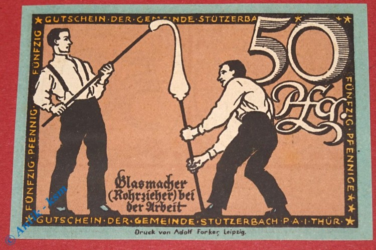 Notgeld Stützerbach , 50 Pfennig Schein kurz , Mehl Grabowski 1286.1 a , von 1921 , Thüringen Seriennotgeld