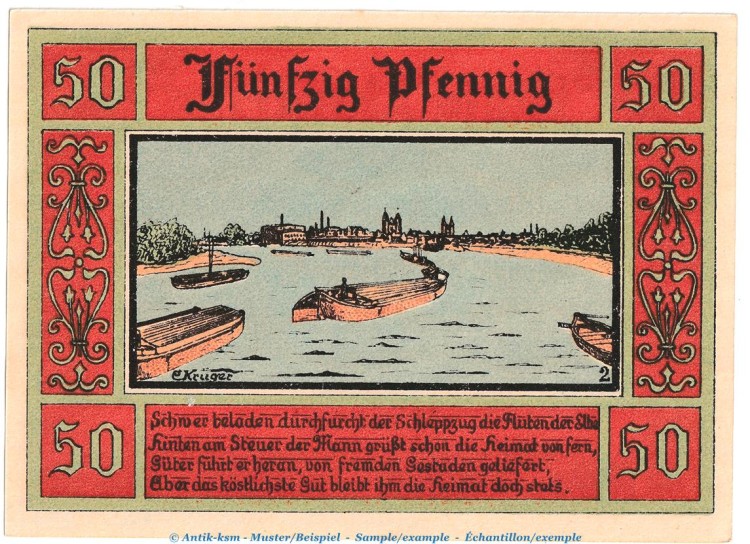 Notgeld Stadt Aken 8.3 , 50 Pfennig -WZ- Nr.2 in kfr. von 1921 , Sachsen Anhalt Seriennotgeld