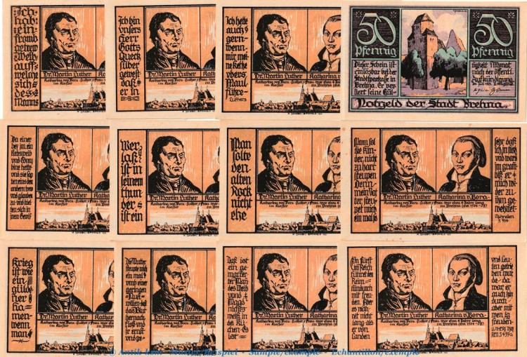 Notgeld Stadt Brehna 160.3 , Verse Set mit 12 Scheinen in kfr. von 1921 , Sachsen Anhalt Seriennotgeld