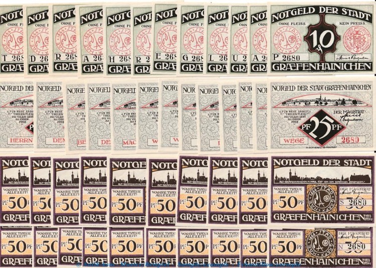 Gräfenhainichen , Notgeld Set mit -45- Scheinen in kfr. M-G 461.3 , Sachsen Anhalt o.D. Seriennotgeld