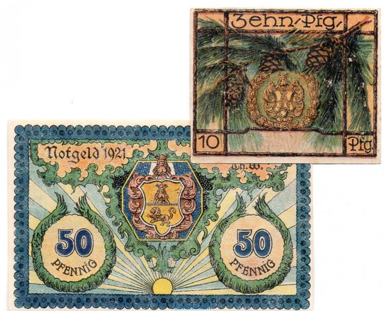 Notgeld Stadt Gräfenthal 463.2 , Set mit 2 Scheinen o. Kennummer o.D. Thüringen Seriennotgeld