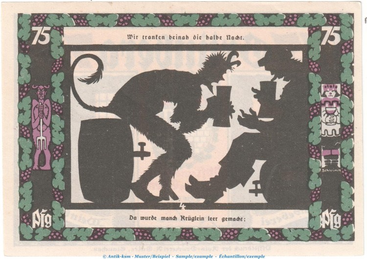 Notgeld Stadt Grünberg 489.2.b , 75 Pfennig Nr.4 -Dünn- in kfr. o.D. Schlesien Seriennotgeld