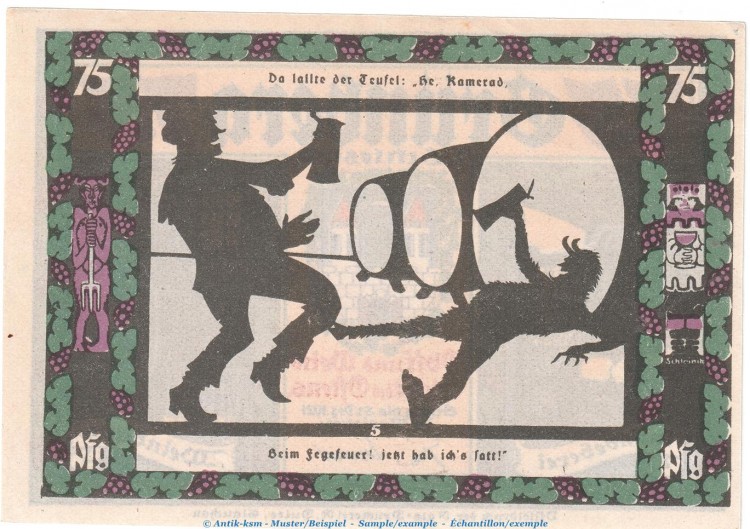 Notgeld Stadt Grünberg 489.2.b , 75 Pfennig Nr.5 -Dünn- in kfr. o.D. Schlesien Seriennotgeld