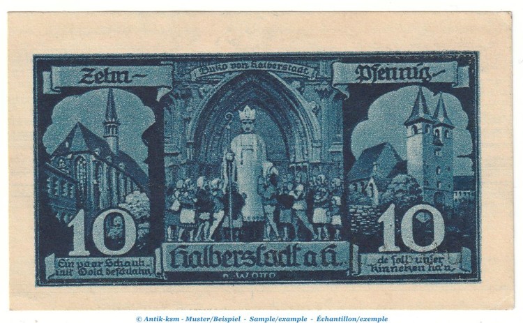Notgeld Stadt Halberstadt 504.2.a , 10 Pfennig Nr.3 Kn. schwarz in kfr. von 1921 , Sachsen Anhalt Seriennotgeld