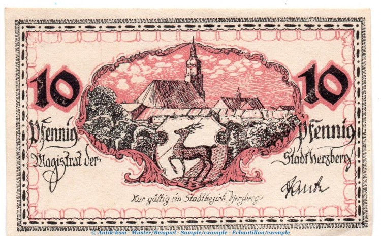 Notgeld Stadt Herzberg 2985.10.10 , 10 Pfennig -Zickzacklinien- in kfr. o.D. Sachsen Verkehrsausgabe