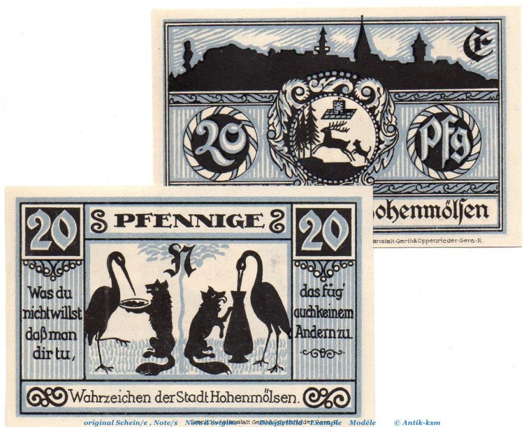 Notgeld Stadt Hohenmölsen 621.1.a , Set mit 2 Scheinen in kfr. o.D. Sachsen Anhalt Seriennotgeld