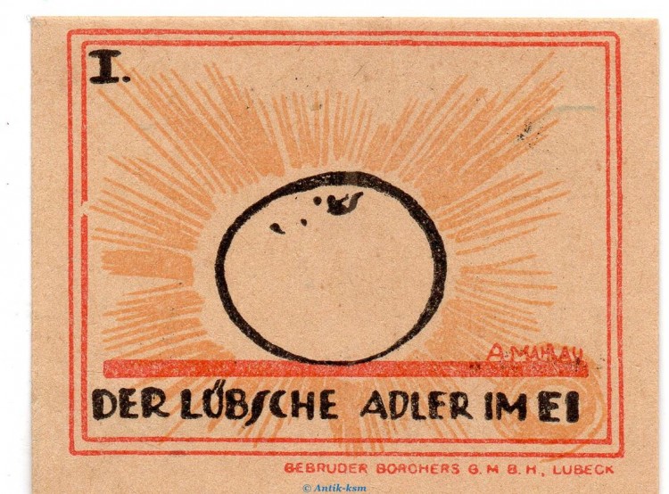 Notgeld Stadtkasse Lübeck 831.1 , 20 Pfennig Schein Nr.1 Fehldruck in kfr. von 1921 Schleswig Holstein Seriennotgeld