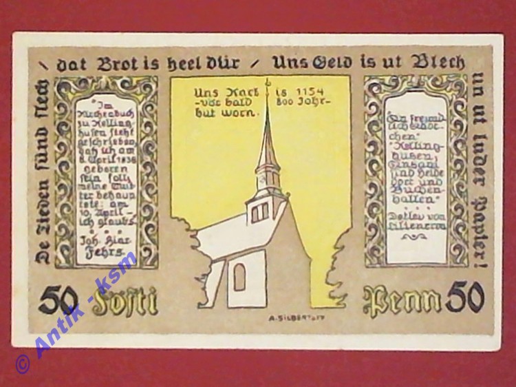 Notgeld Stadt Kellinghusen , Einzelschein ohne Druckfirma über 50 Pfennig , Seriennotgeld , Schleswig Holstein , Mehl Grabowski 688.1 E , von 1920