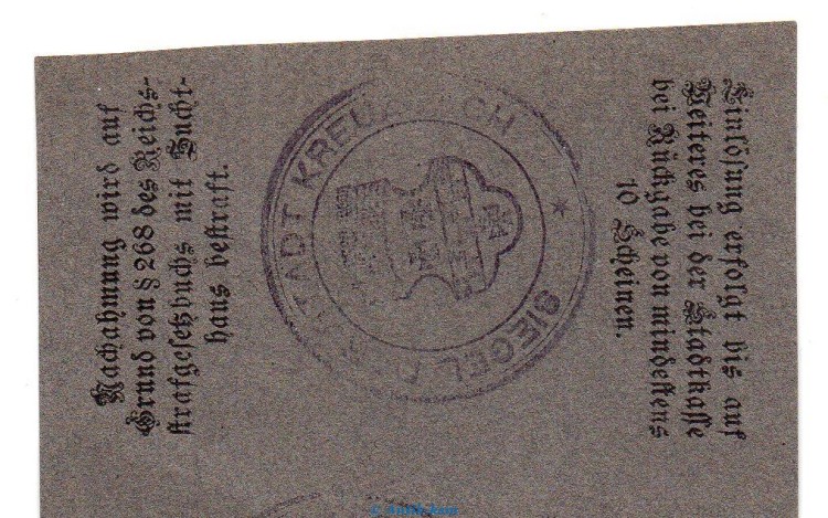 Notgeld Stadt Kreuznach , 50 Pfennig dunkelgrau in kfr. Tieste 3725.05.10 von 1917 , Rheinland Verkehrsausgabe