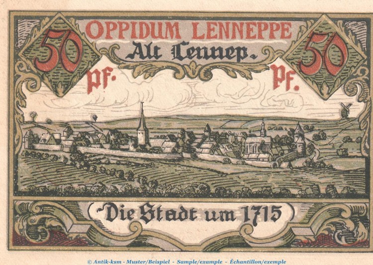 Notgeld Stadt Lennep 791.1 , 50 Pfennig Schein -B- in kfr. von 1921 , Westfalen Seriennotgeld