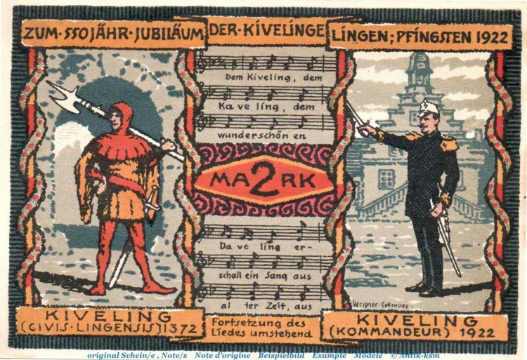 Notgeld Stadt Lingen 803.4 , 2 Mark Schein in kfr. von 1922 , Niedersachsen  Seriennotgeld