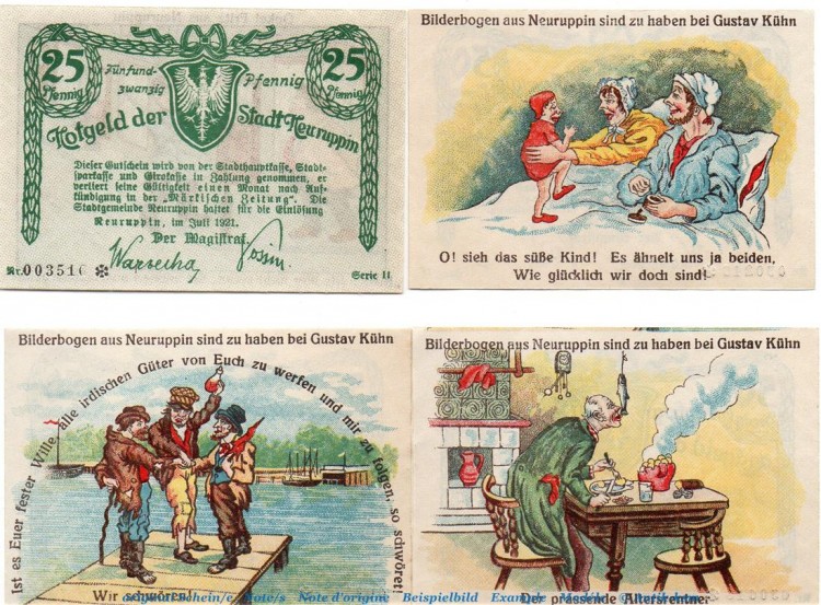 Notgeld Stadt Neuruppin 959.2 , Serie 2 Set mit 4 Scheinen in kfr. von 1921 , Brandenburg Seriennotgeld