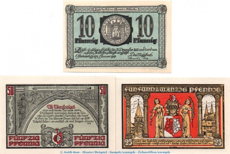 Notgeld Stadt Osterwieck 1037.1 , Set mit 3 Scheinen in kfr. von 1921 , Sachsen Anhalt Seriennotgeld