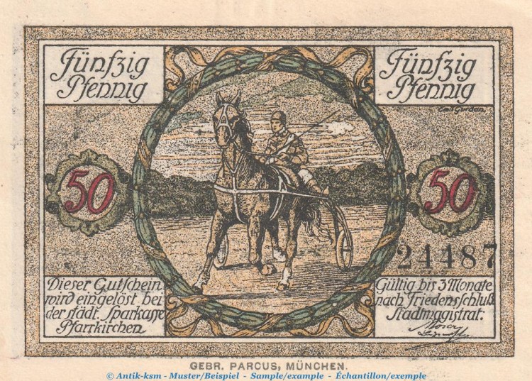 Notgeld Stadt Pfarrkirchen , 50 Pfennig Schein in kfr. Tieste 5580.10.15 o.D. Bayern Verkehrsausgabe