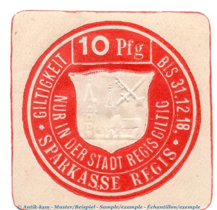 Notgeld Stadt Regis 5965.05.15 , 10 Pfennig Schein in kfr. o.D. Sachsen Verkehrsausgabe