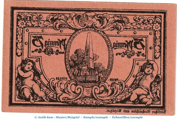 Notgeld Stadt Rheinsberg 1120.3.b , 75 Pfennig Schein -Fehldruck- in kfr. o.D. Brandenburg Seriennotgeld