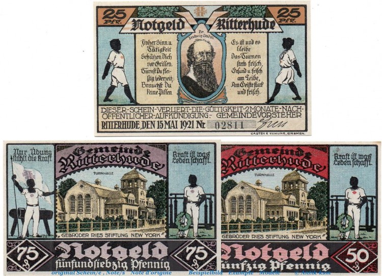 Notgeld Stadt Ritterhude , 1126.2 Set mit 3 Scheinen in kfr. o.D. Niedersachsen Seriennotgeld