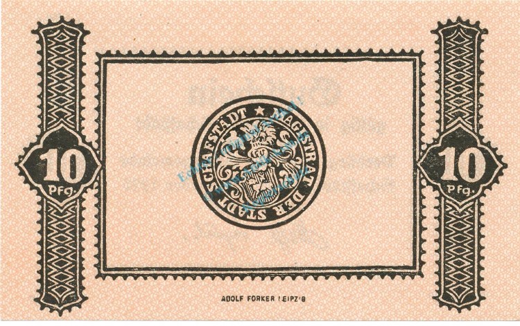 Notgeld Stadt Schafstädt , 10 Pfennig Schein in kfr. Tieste 6450.05.20 von 1920 , Sachsen Verkehrsausgabe