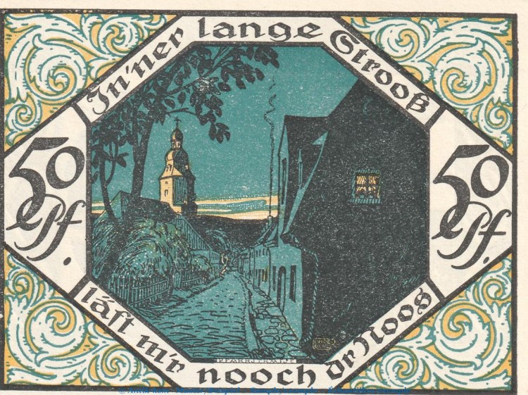 Notgeld Stadt Scheibenberg 1175.1.b , 50 Pfennig Nr.3 --Ohne Kennummer-- in kfr. von 1921 , Sachsen Seriennotgeld