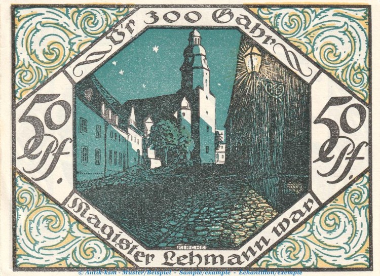 Notgeld Stadt Scheibenberg 1175.1.b , 50 Pfennig Nr.6 --Ohne Kennummer-- in kfr. von 1921 , Sachsen Seriennotgeld