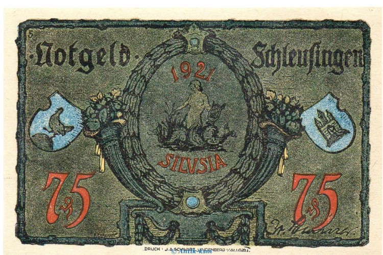 Notgeld Stadt Schleusingen 1181.4.a-b  , 75 Pfennig Schein gelblich und dick in kfr. o.D. Thüringen Seriennotgeld