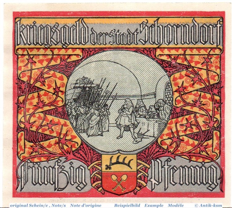 Notgeld Stadt Schorndorf 6685.05.01 , 50 Pfennig Schein in kfr. o.D. Württemberg Verkehrsausgabe